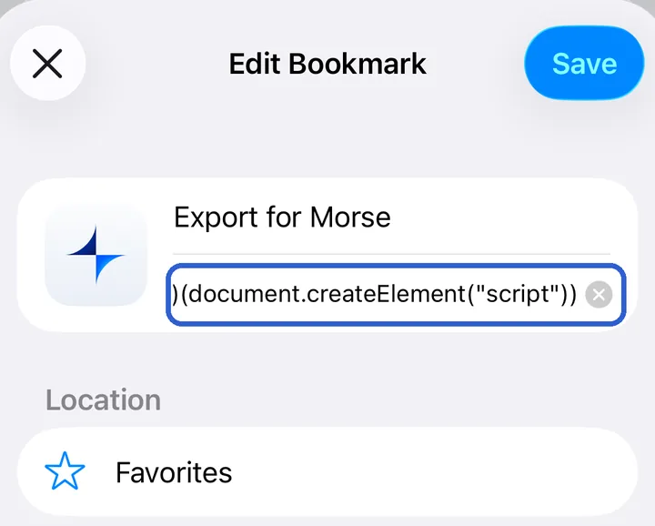 Edit Bookmark, with the copied bookmark pasted as its address
